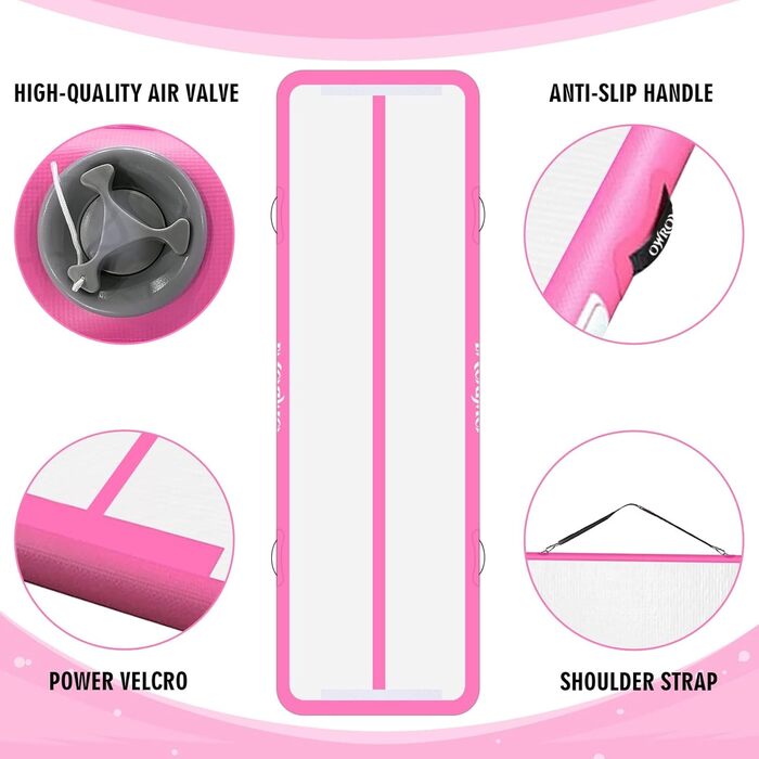 Надувний гімнастичний мат для тамблінгу та акробатики з електричним насосом, рожевий (2*1*0.1м)