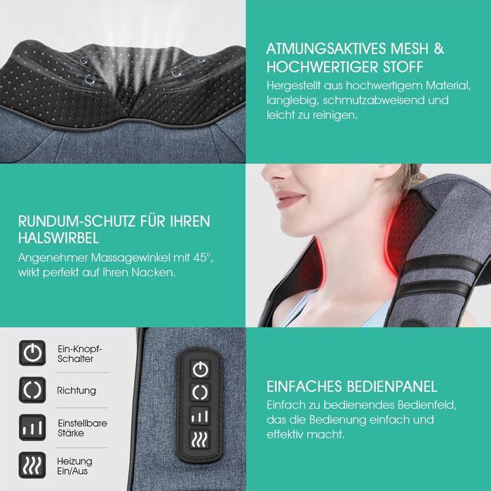 VOYOR HEALTH масажер для шиї з підігрівом, 4D шиацу масажер глибоких тканин для зняття болю у м'язах шиї, спини, плечей, для дому, офісу, авто, модель PJ200