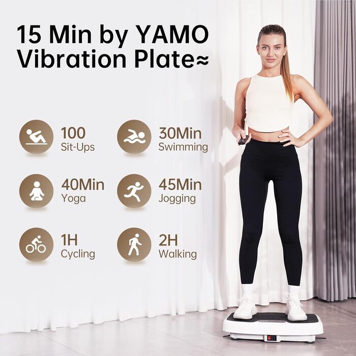 YAMO Вібраційна платформа з тихим мотором, 99 режимів, 5 програм тренувань, для спалювання жиру та всього тіла, компактна з пультом, фітнес для дому
