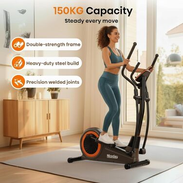 Еліптичний тренажер Niceday для дому, тихий, з магнітним опором, 16 рівнів, крок 39 см, до 150 кг, збірка 90%, Німеччина