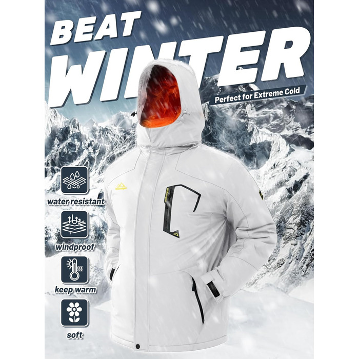 TACVASEN чоловіча зимова водонепроникна вітрозахисна куртка з флісовою підкладкою, для катання на лижах, дощовик з капюшоном, армійного кольору (XXL, білий)
