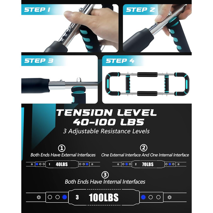 Тренування рук Twister з 6 рівнями (30-50 кг/30-150 lbs), портативний тренажер для грудних м'язів зі знімним дизайном - тренажер для грудей чоловіків для дому, офісу та подорожей, червоний 30-100 lbs, 4Spring (синій 40-100 lbs)