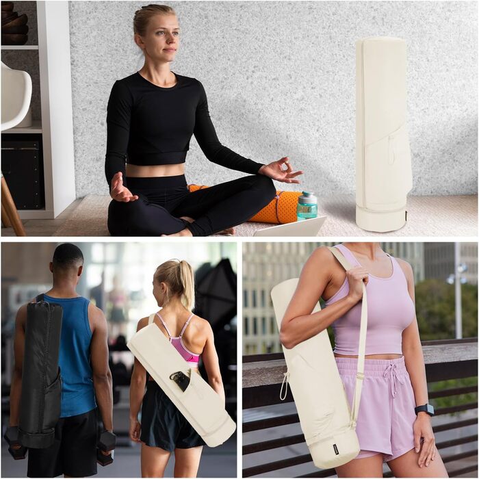 Сумка для йоги Yogatasche Damen бежева з відділенням для мокрого одягу, тримачем для пляшки та повнорозмірною блискавкою