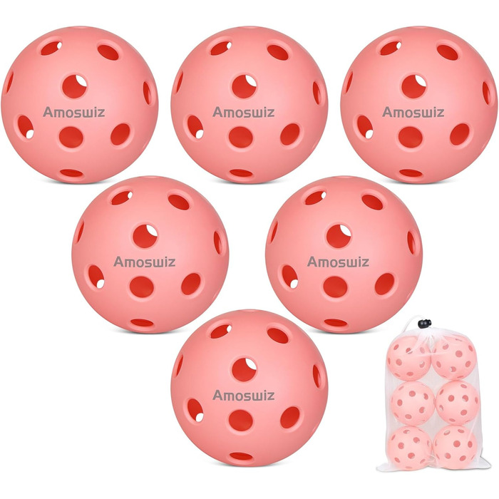 Набір м'ячів для піклболу (6 шт.) з сумкою, 26 отворів, для тренувань та турнірів (Рожеві)