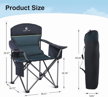 Крісло для кемпінгу High Point Sports, складане, 200 кг, з підлокітниками та тримачем для напоїв, зелене