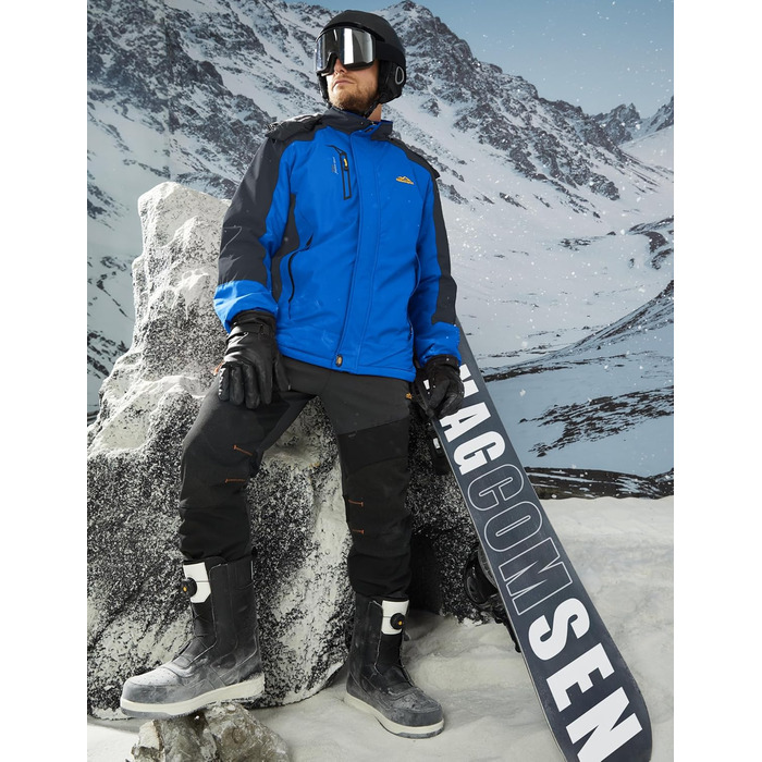 MAGCOMSEN Куртка зимова чоловіча тепла з підкладкою, водонепроникна, для катання на сноуборді, для активного відпочинку, робоча куртка з капюшоном, блакитна L