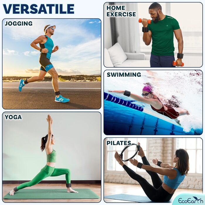 Набір вагів для зап'ястя та кісточки EcoEarth (2 шт., 450 г) - регульовані фітнес-стрічки, чорний колір