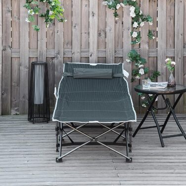 Розкладне туристичне ліжко Outsunny з подушкою та кишенею, сіре, 188 x 64,5 x 53 см, до 150 кг