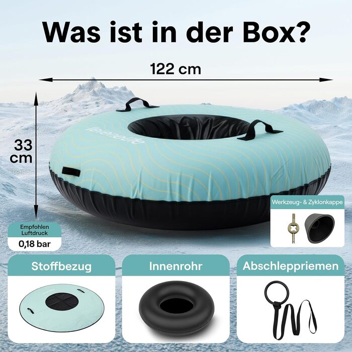 Надувний сніговий санки SereneLife – XXL, 122 см, для дітей та дорослих, з антиковзним дном та тросом.