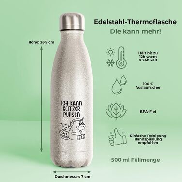 Термос-бутилка з нержавіючої сталі з блискітками, BPA-Free, срібляста, подарунок