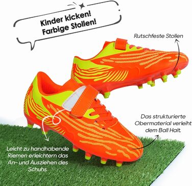 Дитячі футбольні бутси JABASIC для твердого поля, шипові, для хлопчиків та дівчаток, 30 EU, помаранчево-лаймовий колір