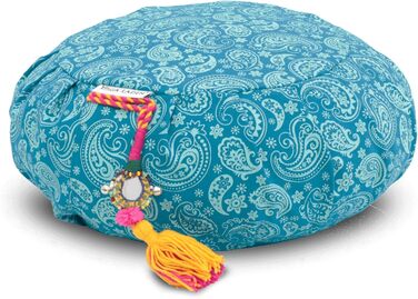 Медитаційна подушка для йоги Paisley Zafu 15 см, бірюзова – знімний чохол, наповнювач з органічної гречки
