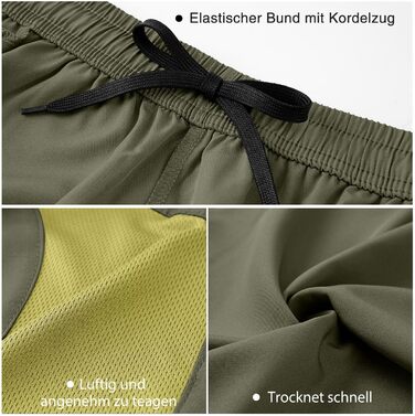 Шорти спортивні чоловічі HMIYA, швидковисихаючі, з кишенею на блискавці, світло-зелені (XXL)