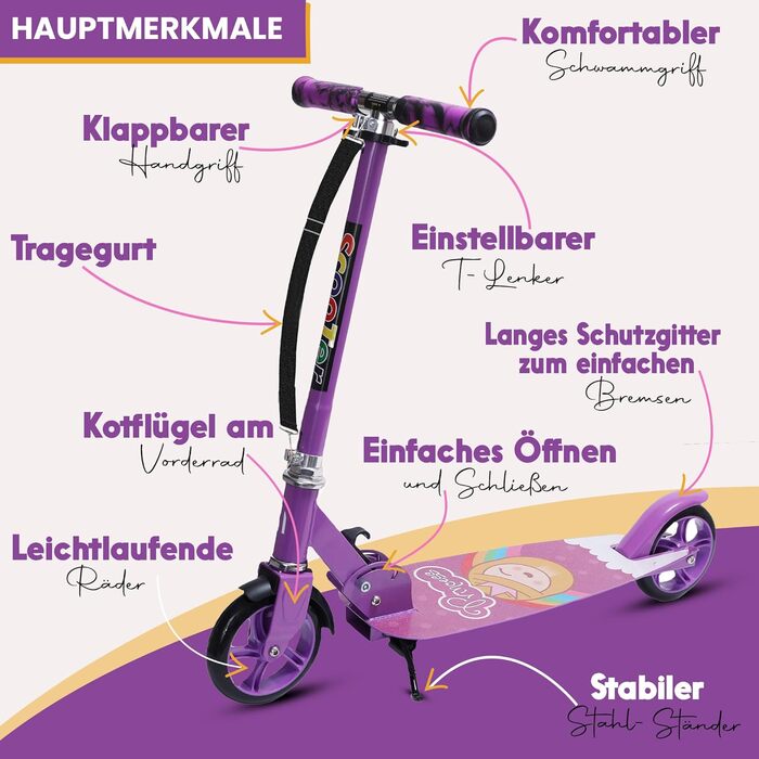 Самокат дитячий Habib Cityroller складаний, регульований, з широкою декою, фіолетовий (6-16 років)