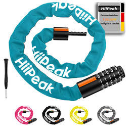 Надійне велозамок HiiPeak з 5-значним кодом, 94 см, 7 мм, для велосипеда, мотоцикла, грилю (блакитний)