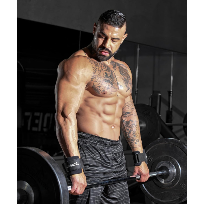 Набори для тяги DMoose Fitness для чоловіків та жінок (пара) - міцний нейлон з ремінцями на зап'ясті 8 мм - допоміжні засоби для тренажерного залу для пауерліфтингу та станової тяги - ручки для силових тренувань, червоні