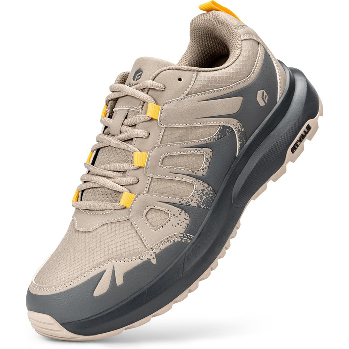 Черевики для хайкінгу FitVille Extra Weit для чоловіків, водонепроникні, трекінгові півчеревики, Outdoor, з підтримкою склепіння стопи, розмір 40-50 (45 EU Weit), світло-коричневий, темно-сірий