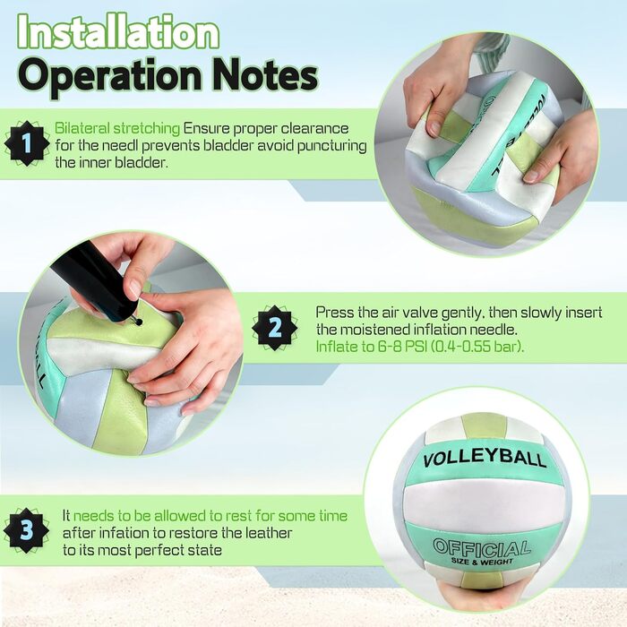 Волейбольний м'яч Aipwerer для пляжу та залу: водонепроникний, Soft Touch, зелено-жовтий, розмір 5