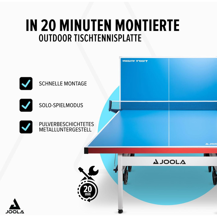 Стіл для настільного тенісу JOOLA Outdoor, професійний, 6 мм алюмінієва композитна поверхня, складана конструкція, з сіткою, для вулиці, вологостійкий