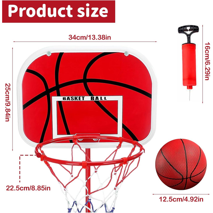 Дитячий баскетбольний кошик для вулиці та дому, регульована висота 50-150 см, комплект з м'ячами та сітками