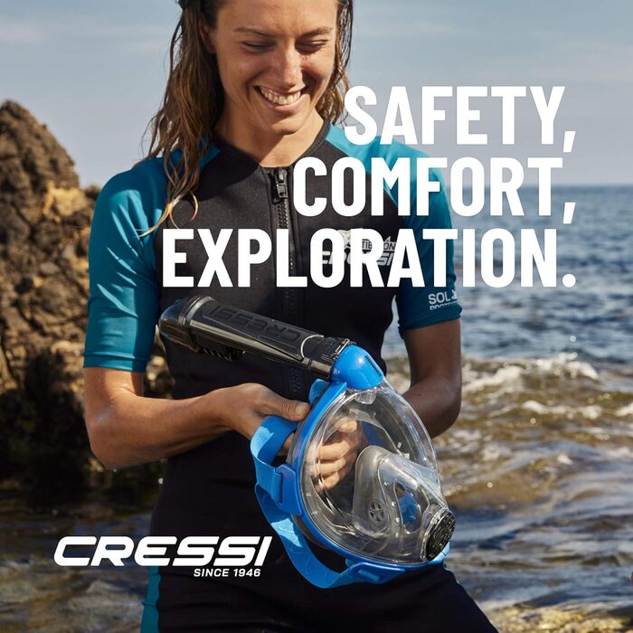 Маска для снорклінгу CRESSI Komodo – повна маска Dry з широким оглядом 180° та боковим загубником. Без запотівання, регульовані ремінці M/L, чорний колір.