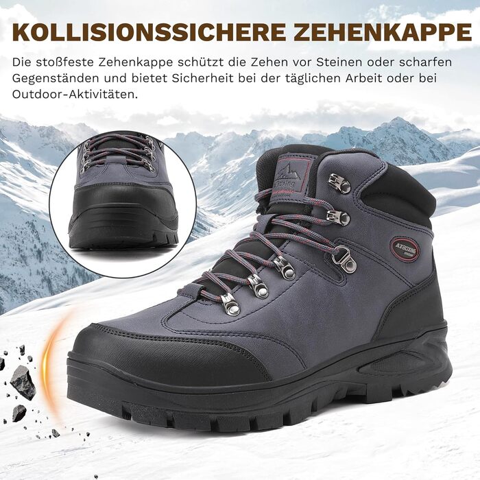 Чоловічі зимові черевики AX BOXING: утеплені, трекінгові, для хайкінгу, водонепроникні, антиковзаючі, 41-46 EU (Темно-синій, 45 EU)