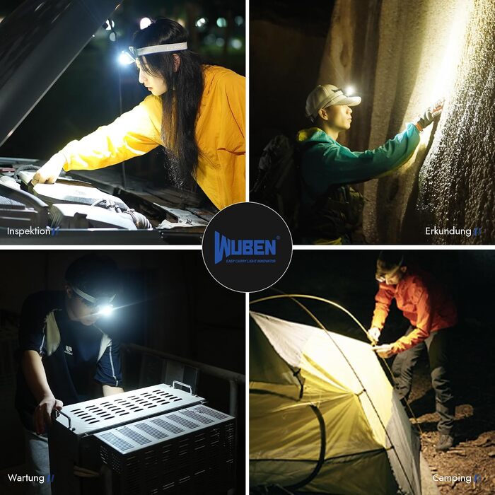 Налобний ліхтар WUBEN H4 LED, акумуляторний, 800 люмен, 10 режимів роботи з червоним світлом, колір Khaki