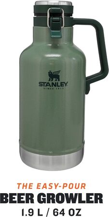 Термос-гроулер Stanley Classic Easy-Pour 1.9 л, нержавіюча сталь, для пива, зручний налив, зберігає холод до 24 годин, герметичний, підходить для миття в посудомийці, зелений Hammertone