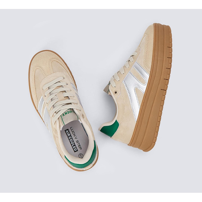 Кросівки LUCKY STEP Plateau Sneaker для жінок - платформа, канвас, ретро стиль, низький профіль, комфортні для повсякденного носіння, 42 EU, бежево-зелені