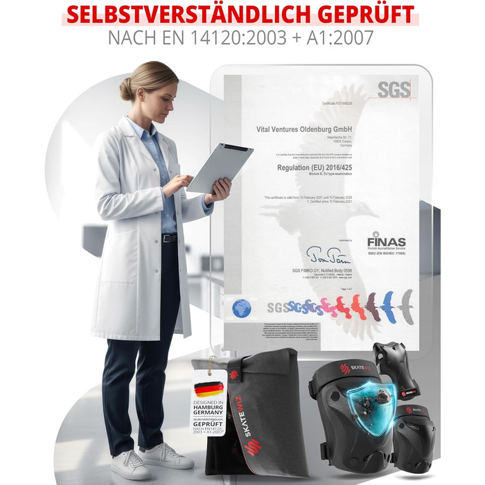 Набір захисту SKATEWIZ 6 шт. для дітей та дорослих - наколінники, налокітники, захист зап'ястків, чорний Protect-1 XS