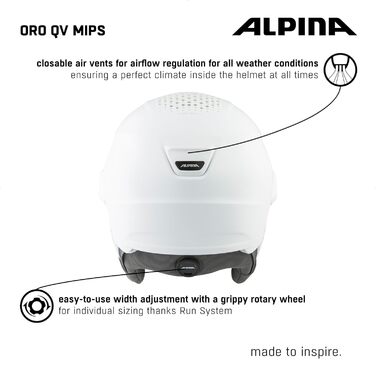 Унісекс гірськолижний шолом ALPINA ORO QV MIPS, білий матовий, 55-59 см