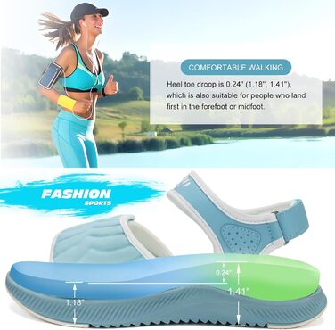 Сндалі жіночі ONCAI Wander з ортопедичною устілкою, підтримка склепіння стопи, для плантарного фасциїту, блакитно-білі, розмір 36-43