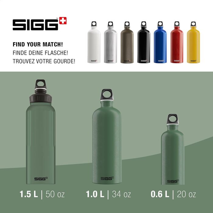SIGG Алюмінієва пляшка для води Traveller, для газованих напоїв, герметична, легка, BPA-free, для туризму, 0.6/1/1.5 л, Швейцарія