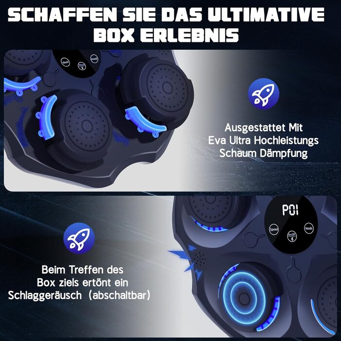 Музична боксерська машина Lvelfe з LED-підсвічуванням, Bluetooth, 9 режимів швидкості та лічильником, чорна