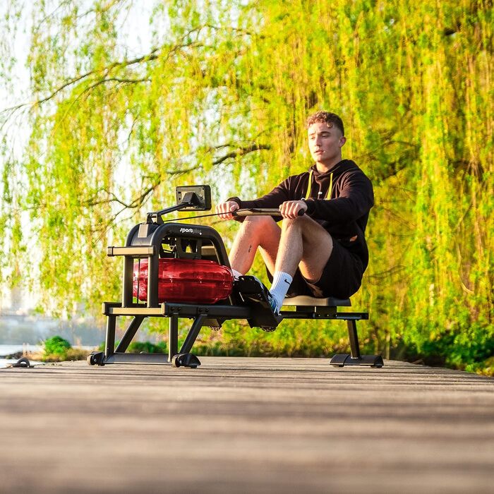 Гребний тренажер SportPlus для дому з водяним опором, складаний, 6-рівневий, до 130 кг