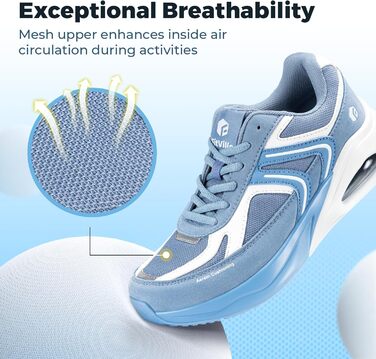 Жіночі кросівки FitVille з повітряною подушкою, широка колодка, для бігу та ходьби, зручні фітнес-кросівки (37 EU X-Weit, блакитний)