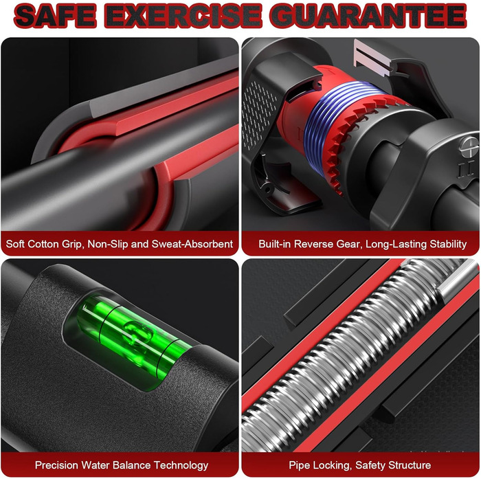 Турнік для дверного прорізу Klimmzugstange – Регульований 65–100 см без свердління – З вбудованим рівнем, зубчастим фіксатором та пружинними стабілізаторами – Спортивна стійка для дому