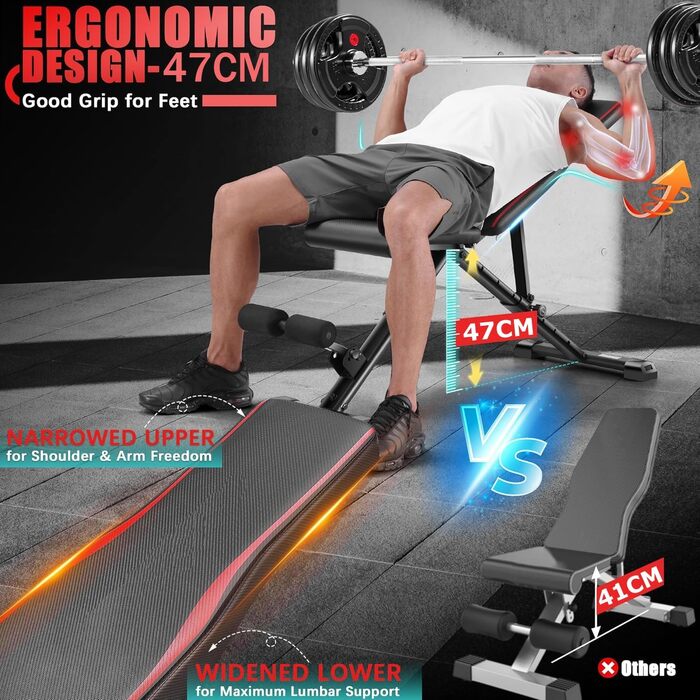 Багатофункціональна лава для тренувань Himimi Hantelbank (до 408 кг), регульована, 14 положень, висота сидіння 47 см