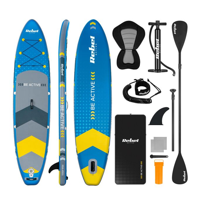 SUP дошка Rebel Electro Brett 350 см з насосом, веслом та рюкзаком (RBA-4501-BL) - надувна, Drop-Stitch