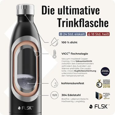 Термобутилка FLSK Next Gen Essentials з нержавіючої сталі 500 мл, чорна – міцна, підходить для газованих напоїв, можна мити в посудомийці, екологічна упаковка
