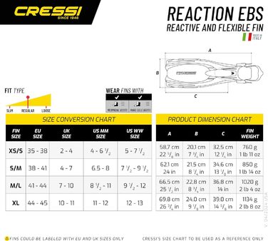 Ласти для дайвінгу Cressi Reaction EBS, чорні/сріблясті, розмір L/XL (45-47), професійні, з ремінцем EBS