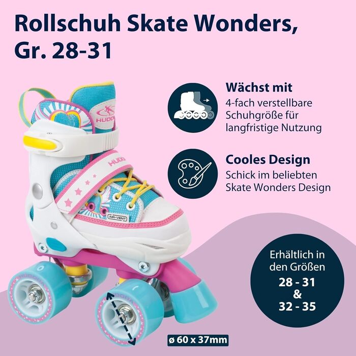 Роликові ковзани HUDORA Wonders - регульовані, для дітей до 60 кг, розміри 28-31, з високоякісного нейлону