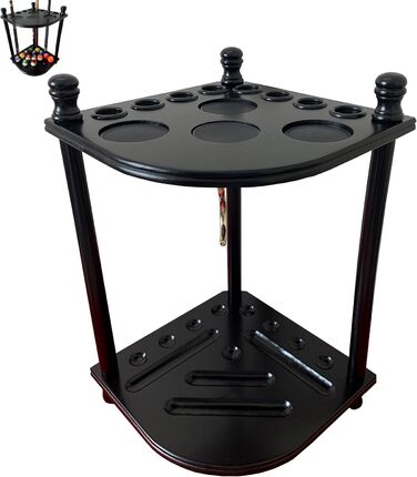 Стійка для більярдних київ GACCO BILLIARDS на 8 київ та аксесуари, з тримачем для куль, з кутів, з масиву дерева, чорна