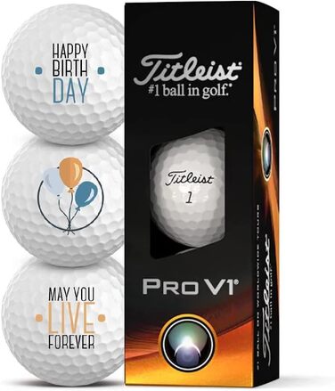 Гольф-м'ячі Titleist Pro V1 3 шт з написом Happy Birthday – подарунок для гольфіста
