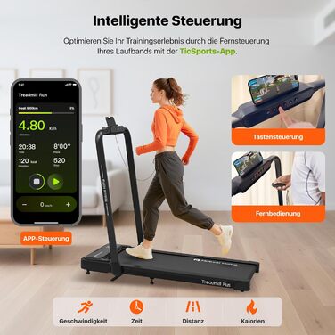 Біговий тренажер Mobvoi Home Laufband Plus: Розумний AI 3-в-1, складний, 2.5 PS, LED-дисплей, динаміки, велика поверхня для бігу, додаток TicSports, до 120 кг, швидкість до 12 км/год, регулювання нахилу