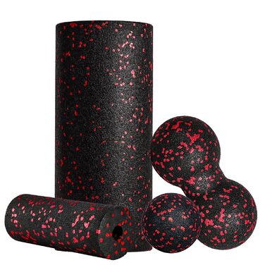 Набір ролів для м'язів: Foam Roller, м'ячик для фасції, міні-ролик, дуобол для йоги та фасціального тренування (Синій/Червоний)