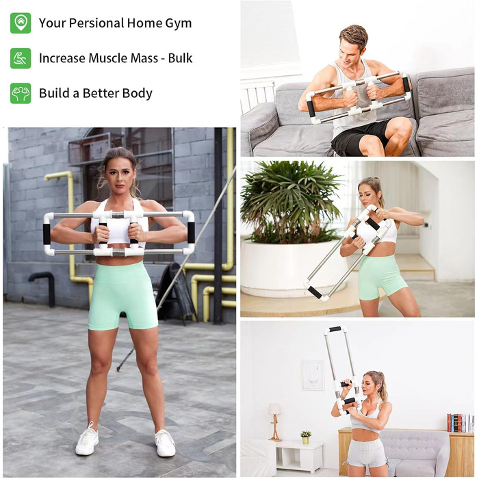 Тренажер для грудних м'язів GoFitness Push Down Bar 20 кг — домашній фітнес-тренажер для жінок, для зміцнення грудей, рук, плечей, спини та пресу, білий