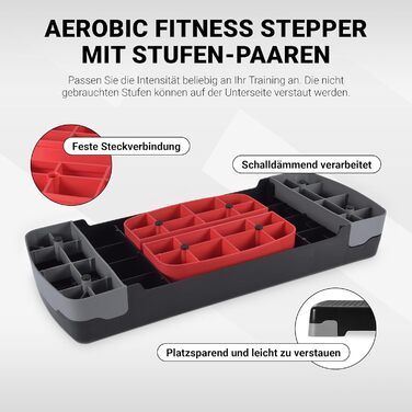 Фітнес степ-платформа MSPORTS для дому, регульована висота, чорна, з плакатом вправ та безкоштовним додатком