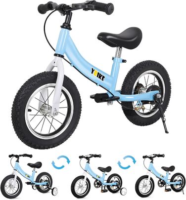 Дитячий велосипед YBIKE 2-в-1: біговел та велосипед, 12/14/16 дюймів, з гальмами та педалями, для дітей 1-7 років, блакитний