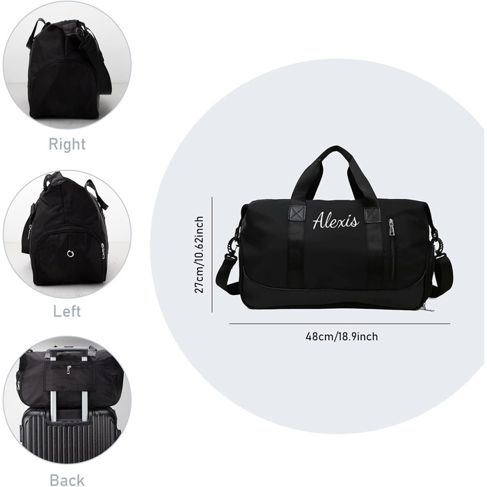 Персоналізована спортивна сумка для залу та подорожей з відділенням для взуття та мокрих речей, жіноча сумка-дафл 35Л (Чорна)